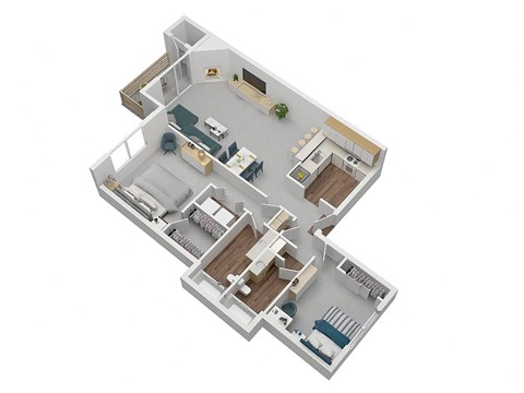 2 Bedroom 2 bath 3D floor plan at Laurel Creek, Fairfield, CA, 94533